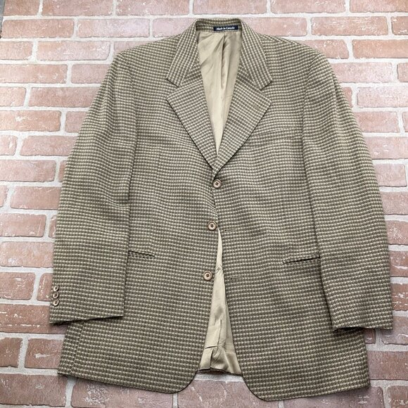 Bachrach Blazer Men 42L‎ Beige Gray Check Woven Classic Jacket Wool Canada VTG - Picture 1 of 15